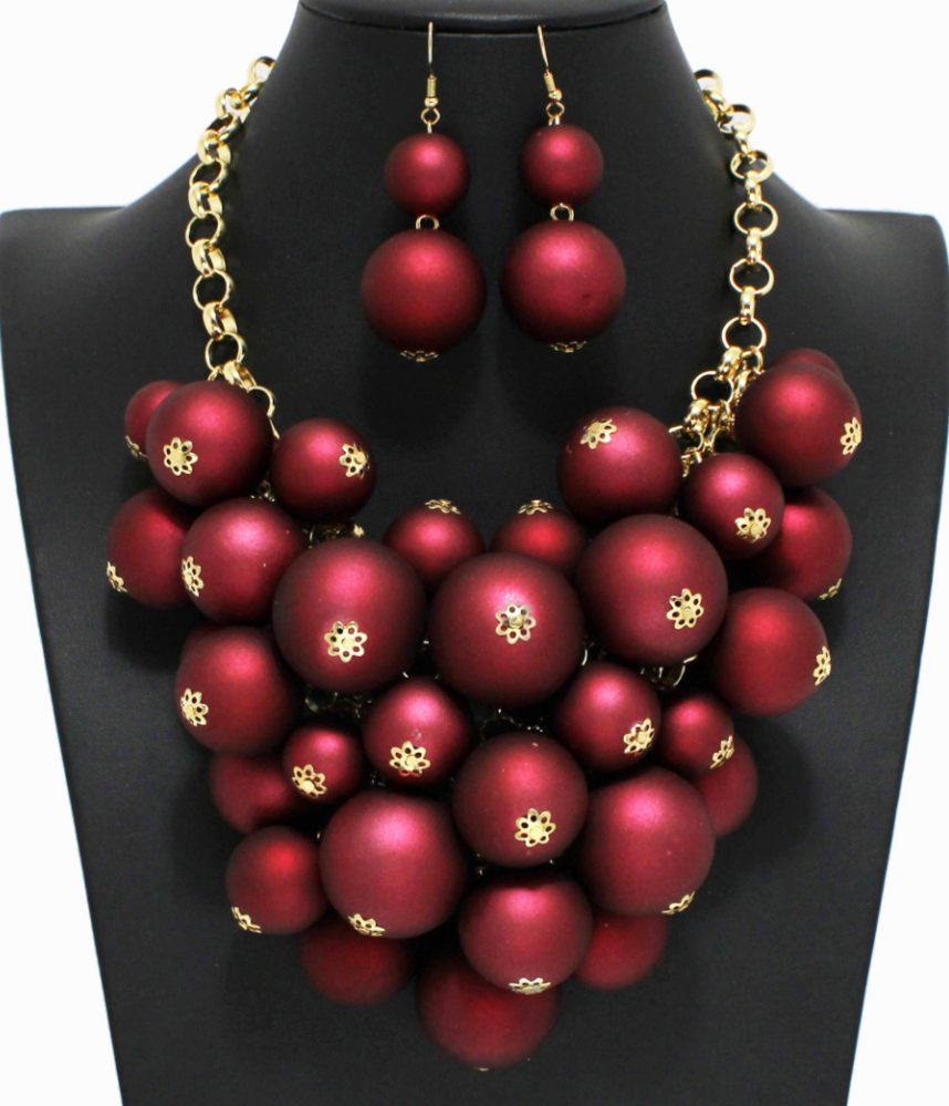 Gold Necklace Set Metallic Balls