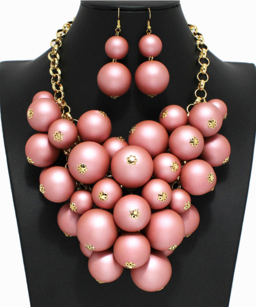 Gold Necklace Set Metallic Balls