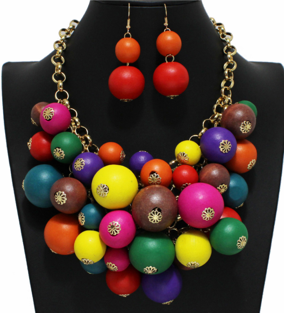 Gold Necklace Set Metallic Balls