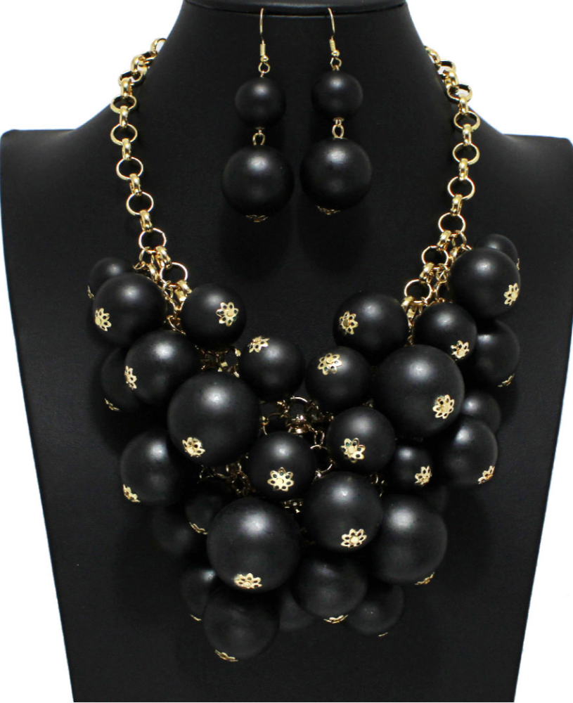 Gold Necklace Set Metallic Balls